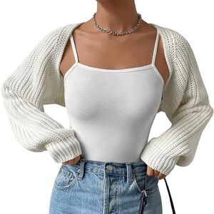 Verdusa Women’s Long Sleeve Open Front Knitted Crop Cardigan Sweater Shrug